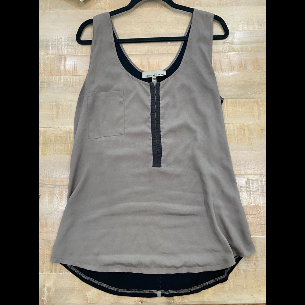 Current Affair tan nude black business casual top blouse